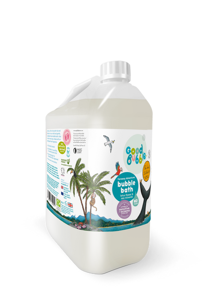 Good Bubble 5-litre Snail & The Whale bubble bath bottle with camp on a white background